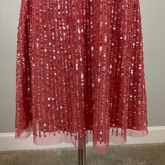 Adrianna Papell Sequined Mini Sheath Cocktail Dress Colorful Coral Pink Size 8 - Picture 6 of 12